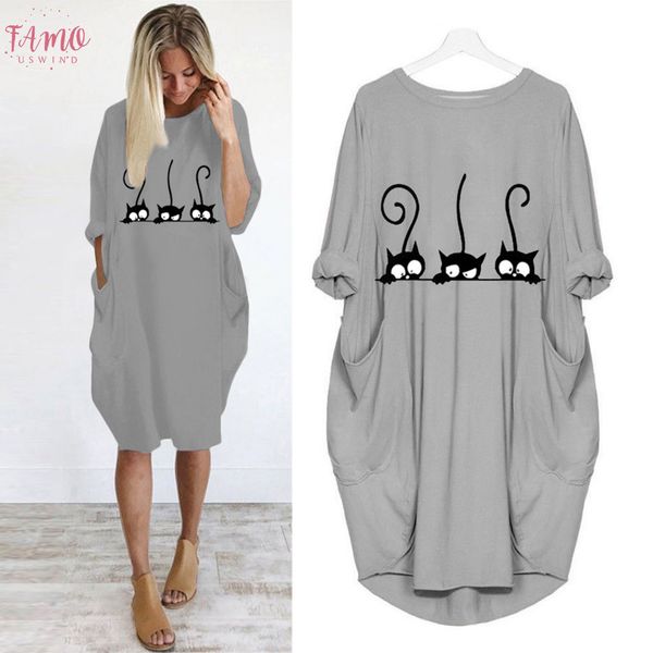 dress women vestidos autumn plus size loose dress crew neck cat printed casual pocket vestidos dress, Black;gray
dress women vestidos autumn plus size loose dress crew neck cat printed casual pocket vestidos dress, Black;gray