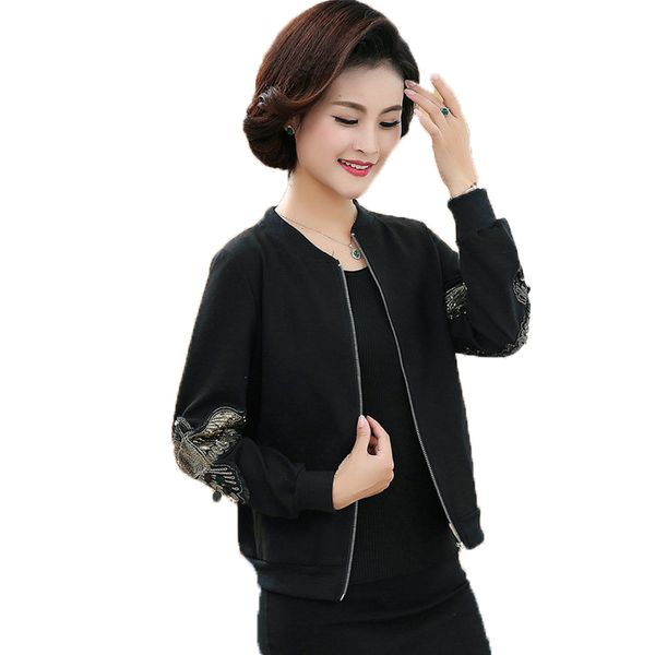 waeolsa womens casual bomber jacket middle aged woman black short coat embroidery outerwear autumn mother jacket zipper front, Black;brown
waeolsa womens casual bomber jacket middle aged woman black short coat embroidery outerwear autumn mother jacket zipper front, Black;brown