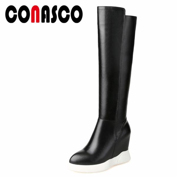 conasco 1fashion women knee high boots genuine leather autumn winter warm wedges high heels shoes round toe party dancing boots, Black
conasco 1fashion women knee high boots genuine leather autumn winter warm wedges high heels shoes round toe party dancing boots, Black