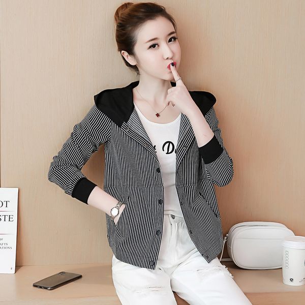 women's jackets even the short hat jacket female spring and autumn casual coat loose thin striped women, Black;brown
women's jackets even the short hat jacket female spring and autumn casual coat loose thin striped women, Black;brown
