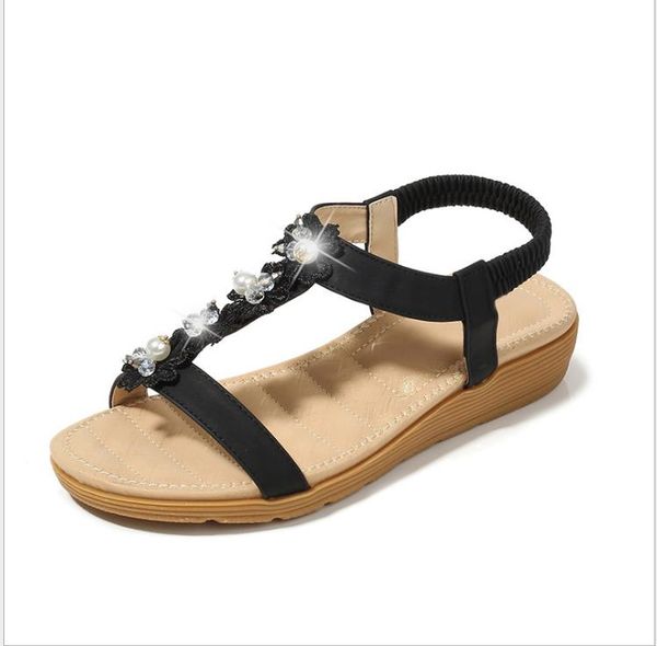 women's shoes new comfortable flat shoes non-slip elastic band sandals, Black