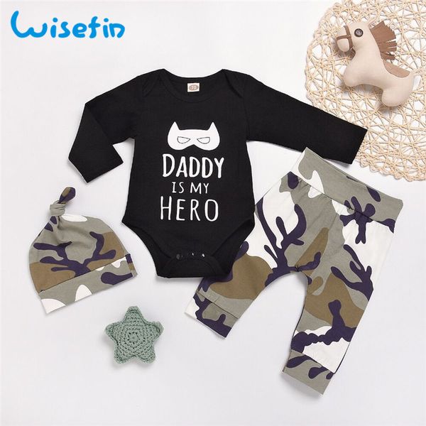 

wisefin infant boy full outfits camo newborn clothing set for boy daddy long sleeve autumn toddler baby boy clothes with hat, White