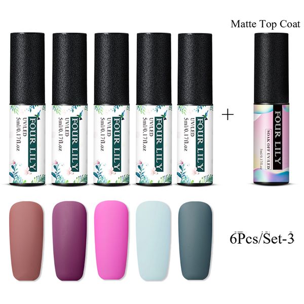 four lily 5ml matte uv gel nail polish set 6pcs/set color series nail gel lacquer semi permanent soak off art varnish
four lily 5ml matte uv gel nail polish set 6pcs/set color series nail gel lacquer semi permanent soak off art varnish