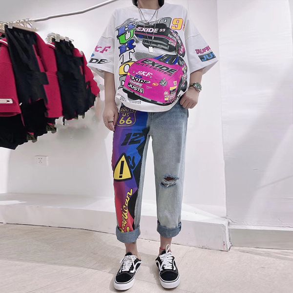 spring loose jeans for women 2020 new letter graffiti straight jeans women patchwork oversized streetwear hole lady, Blue
spring loose jeans for women 2020 new letter graffiti straight jeans women patchwork oversized streetwear hole lady, Blue