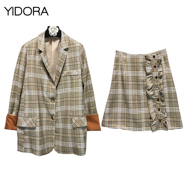 new women check blazer with contrast roll up sleeve cuff + plaid skirt with ruffle placket button closure - 2 piece skirt suits, White;black
new women check blazer with contrast roll up sleeve cuff + plaid skirt with ruffle placket button closure - 2 piece skirt suits, White;black