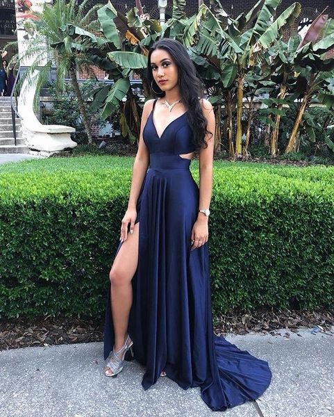 hollow waist long prom dresses gowns v neck a-line navy blue satin evening gowns leg slit girls 2020 abendkleider, Black;red
hollow waist long prom dresses gowns v neck a-line navy blue satin evening gowns leg slit girls 2020 abendkleider, Black;red