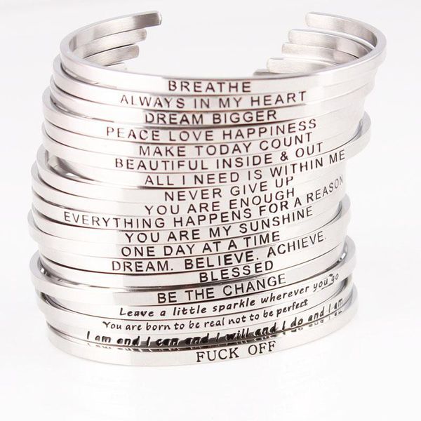 new silver stainless steel bangle engraved positive inspirational quote handmade cuff mantra bracelets for women gifts, Black
new silver stainless steel bangle engraved positive inspirational quote handmade cuff mantra bracelets for women gifts, Black