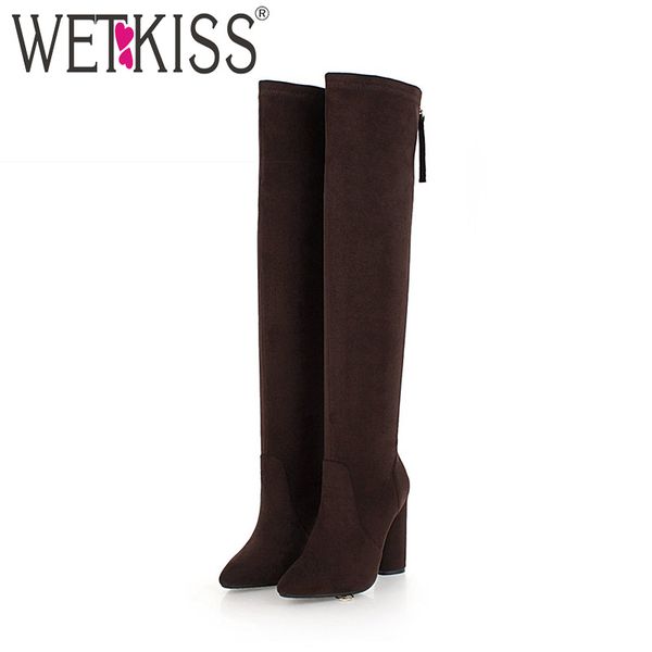 wetkiss high heels women boots pointed toe zip flock footwear over the knee female boot shoes women 2018 winter plus size 33-46, Black
wetkiss high heels women boots pointed toe zip flock footwear over the knee female boot shoes women 2018 winter plus size 33-46, Black