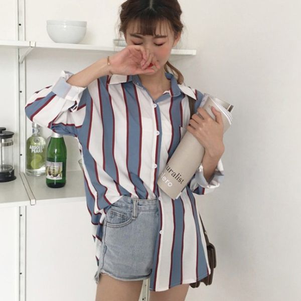 fashion woman blouses stripe loose casual autumn button lapel girl long sleeve shirt blouse mujer clothing, White
fashion woman blouses stripe loose casual autumn button lapel girl long sleeve shirt blouse mujer clothing, White