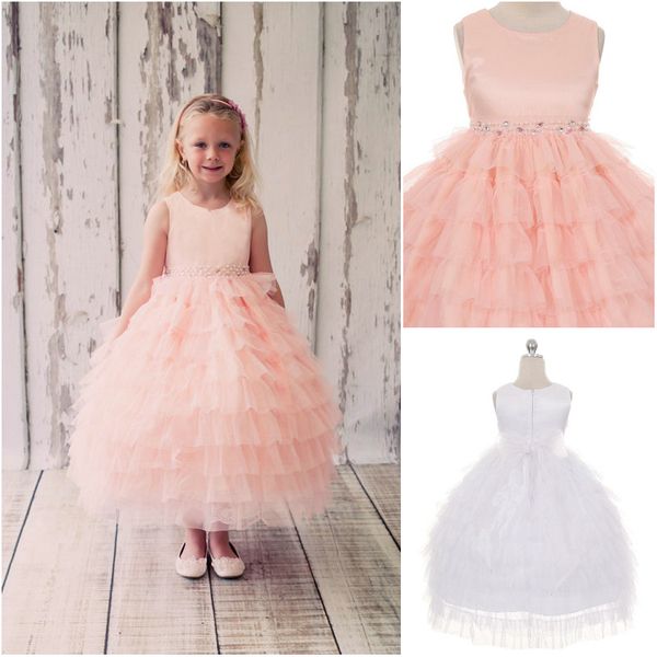 2019 lovely blush pink flower girl dresses tiered skirt jewel neck pearls beaded waist bow ankle length girls party gowns, White;blue
2019 lovely blush pink flower girl dresses tiered skirt jewel neck pearls beaded waist bow ankle length girls party gowns, White;blue