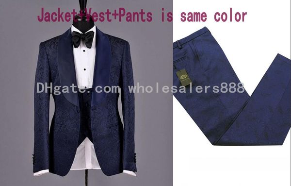 men suits navy blue pattern groom tuxedos shawl satin lapel groomsmen wedding man( jacket+pants+vest+tie ) c765, White;black
men suits navy blue pattern groom tuxedos shawl satin lapel groomsmen wedding man( jacket+pants+vest+tie ) c765, White;black