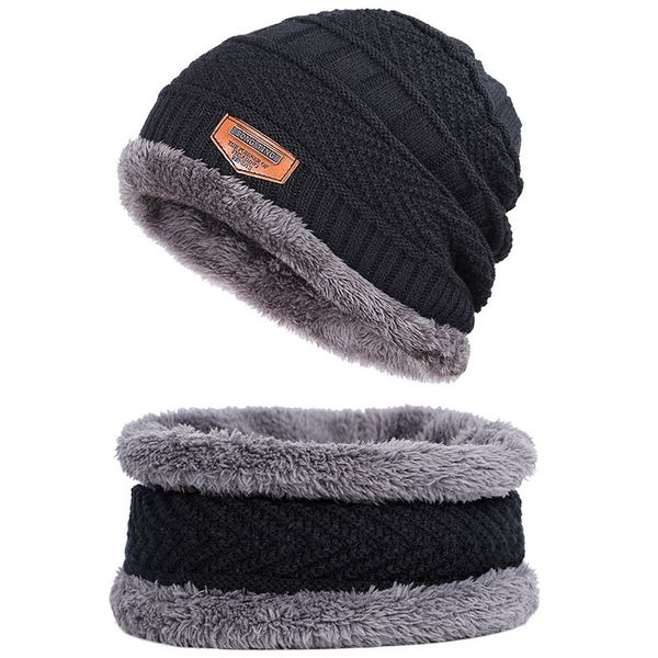 winter fleece lined neck warmer scarf set skiing skating thick warm knitted hat beanie hat, White;black 
winter fleece lined neck warmer scarf set skiing skating thick warm knitted hat beanie hat, White;black