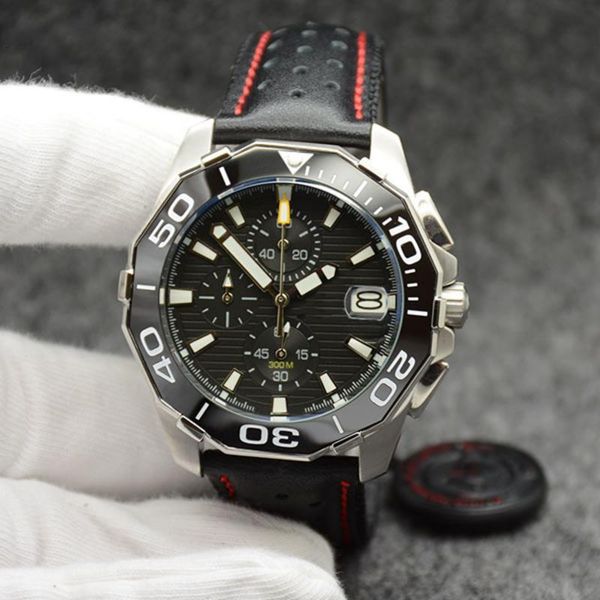 44mm quartz battery satch mens watch watches black dial with black leather strap and rotatable bezel with a ceramic ring, Slivery;brown
44mm quartz battery satch mens watch watches black dial with black leather strap and rotatable bezel with a ceramic ring, Slivery;brown