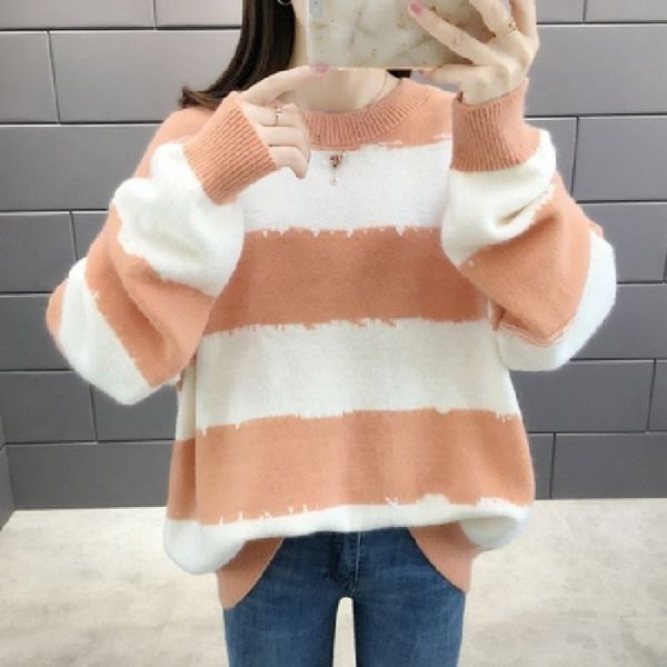 women striped print sweater loose pullovers fashion long sleeve round collar casual sweaters tricot femme, White;black
women striped print sweater loose pullovers fashion long sleeve round collar casual sweaters tricot femme, White;black