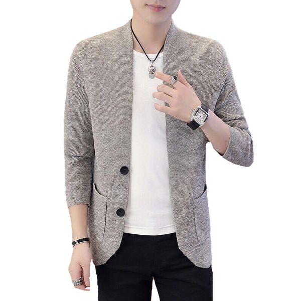 new men's cardigan sweater solid color mandarin collar knitted sweater coat, White;black
new men's cardigan sweater solid color mandarin collar knitted sweater coat, White;black