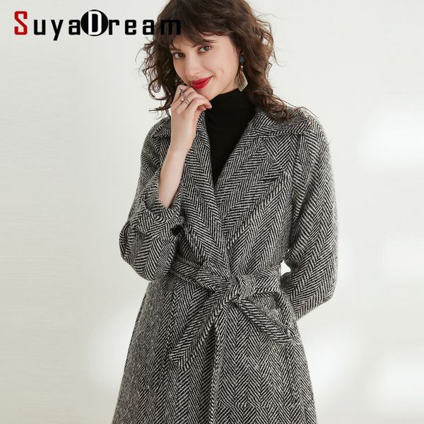 suyadream women bleted long wool coat turn down collar herringbone dark grey coats office lady long wool blend, Black
suyadream women bleted long wool coat turn down collar herringbone dark grey coats office lady long wool blend, Black
