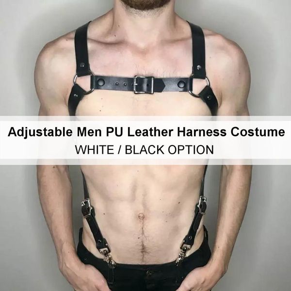adjustable pu leather harness suspenders belt men dancewear body bondage party costume kit white/black apparel accessories, Black;white
adjustable pu leather harness suspenders belt men dancewear body bondage party costume kit white/black apparel accessories, Black;white