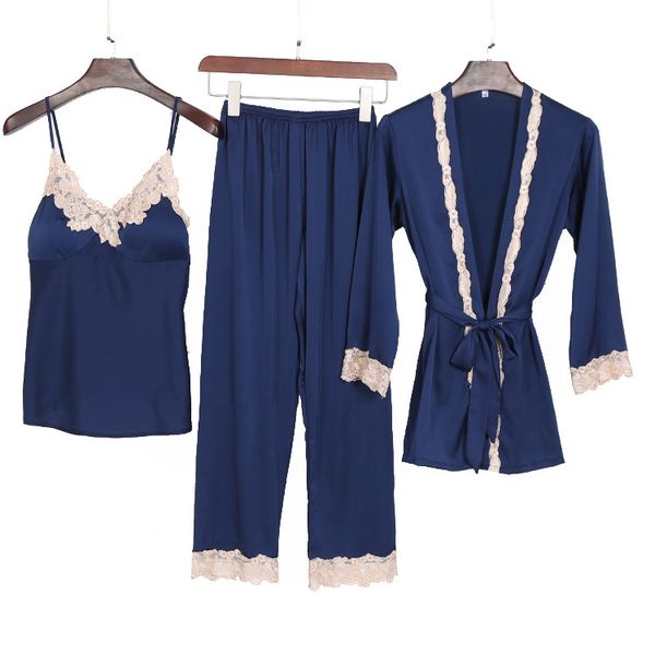 summer and spring new lady three piece embroidered lace sleepwear elegant long home clothes lougne comfortable nightwear, Black;brown
summer and spring new lady three piece embroidered lace sleepwear elegant long home clothes lougne comfortable nightwear, Black;brown