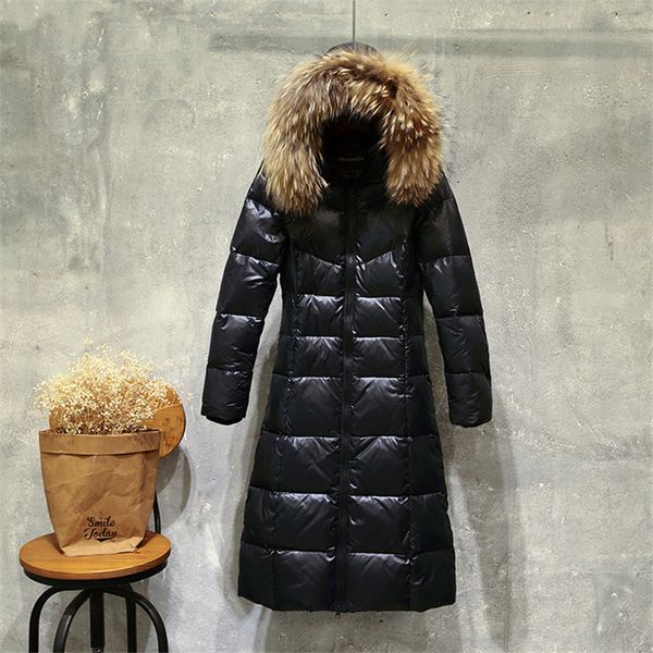 new winter women big fur collar hooded coat thicken white duck down jacket parka female long outerwear plus size, Black
new winter women big fur collar hooded coat thicken white duck down jacket parka female long outerwear plus size, Black