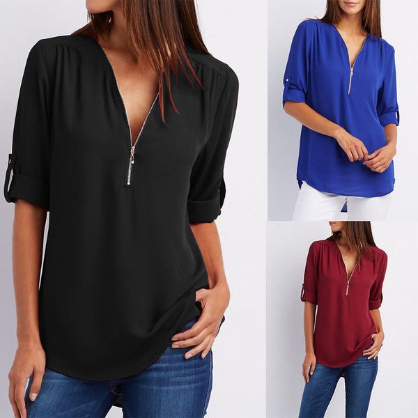2018 newly summer casual women blouse short sleeve v-neck zipper solid loose chiffon 3 color size s-xl
2018 newly summer casual women blouse short sleeve v-neck zipper solid loose chiffon 3 color size s-xl