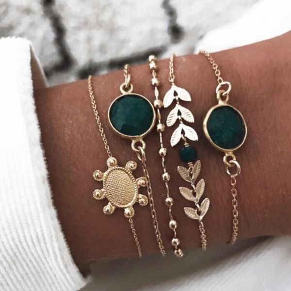 5pc/set boho turtle green crystal bracelet multilayer gold leaves chains bracelet for women girl cuff beach jewelry 8863, Black
5pc/set boho turtle green crystal bracelet multilayer gold leaves chains bracelet for women girl cuff beach jewelry 8863, Black