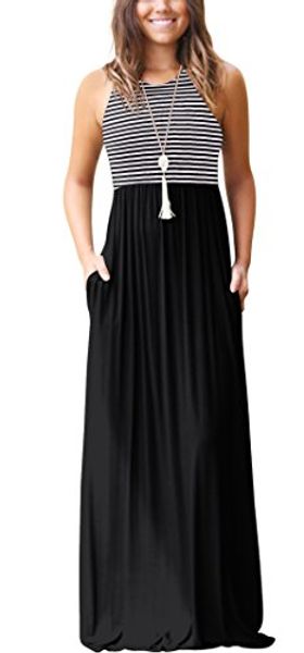 fulifuly women's striped maxi dresses summer round neck sleeveless loose plain casual long dresses pockets, Black;gray
fulifuly women's striped maxi dresses summer round neck sleeveless loose plain casual long dresses pockets, Black;gray