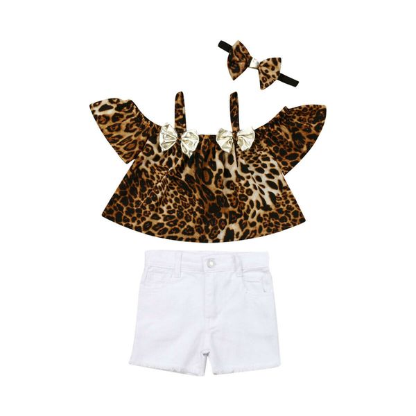 kids toddler baby girls leopard t-shirt+shorts jeans pants outfits clothes, White 
kids toddler baby girls leopard t-shirt+shorts jeans pants outfits clothes, White