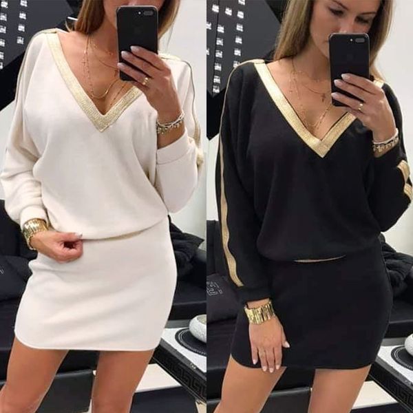 2020 low cut patchwork long sleeve elastic waist women mini dress dress women party night clbu wear, Black;gray
2020 low cut patchwork long sleeve elastic waist women mini dress dress women party night clbu wear, Black;gray