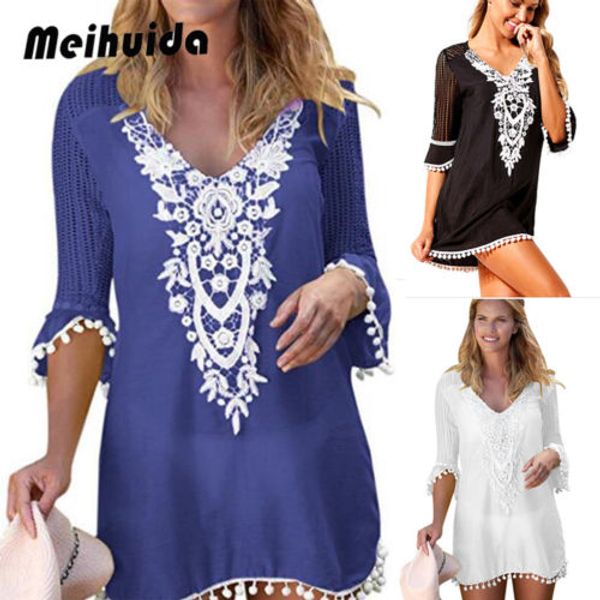 women lace crochet swimwear bikini cover up beachwear tassel ladies summer beach dress tunic, Blue;gray
women lace crochet swimwear bikini cover up beachwear tassel ladies summer beach dress tunic, Blue;gray