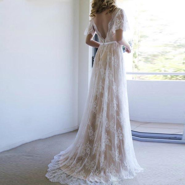 boho кружева свадебные платья champagne подкладка с коротким рукавом deeep длина v backless bohemian свадебные платья этаж vestidos de noiva, White
boho кружева свадебные платья champagne подкладка с коротким рукавом deeep длина v backless bohemian свадебные платья этаж vestidos de noiva, White