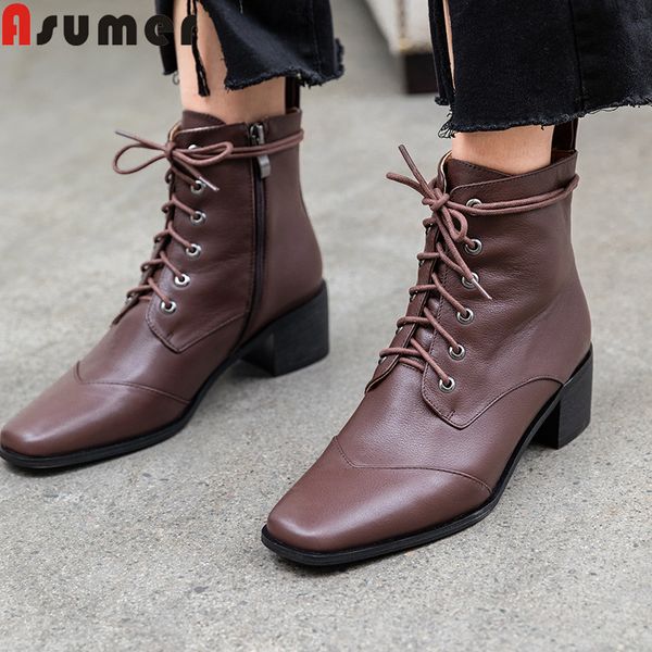 asumer 2020 new genuine leather boots women square toe zip ladies ankle boots square heels classic autumn winter women`s, Black
asumer 2020 new genuine leather boots women square toe zip ladies ankle boots square heels classic autumn winter women`s, Black