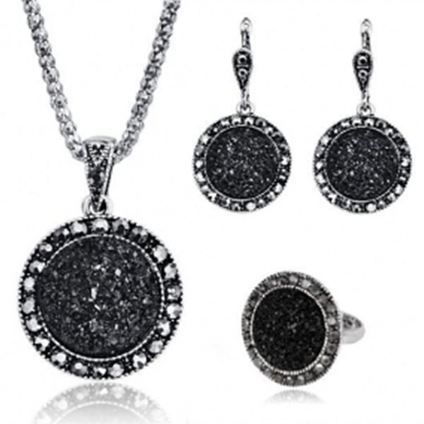 2019 new jewelry set fashion black ring necklace earrings three piece set round jewelry sets for women wholesale, Silver
2019 new jewelry set fashion black ring necklace earrings three piece set round jewelry sets for women wholesale, Silver