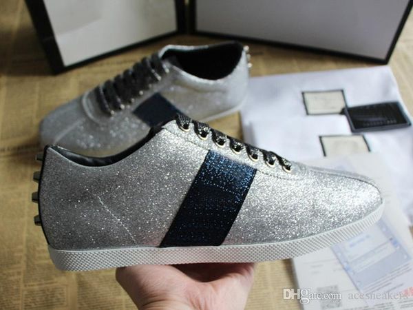 glitter new designer shoes white ace embroidered men and women genuine leather designer sneaker silver bee casual shoes, Black
glitter new designer shoes white ace embroidered men and women genuine leather designer sneaker silver bee casual shoes, Black