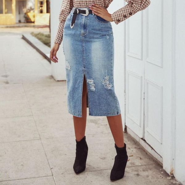 women's slit denim skirt high waist fashion women's denim skirt fringed, Black
women's slit denim skirt high waist fashion women's denim skirt fringed, Black