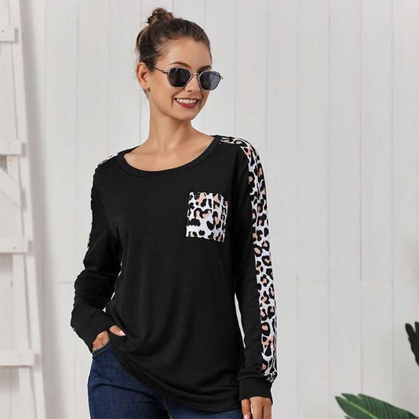 leopard printed daily wear long sleeves women t shirt autumn winter round neck casual front pocket stitching loose, White
leopard printed daily wear long sleeves women t shirt autumn winter round neck casual front pocket stitching loose, White