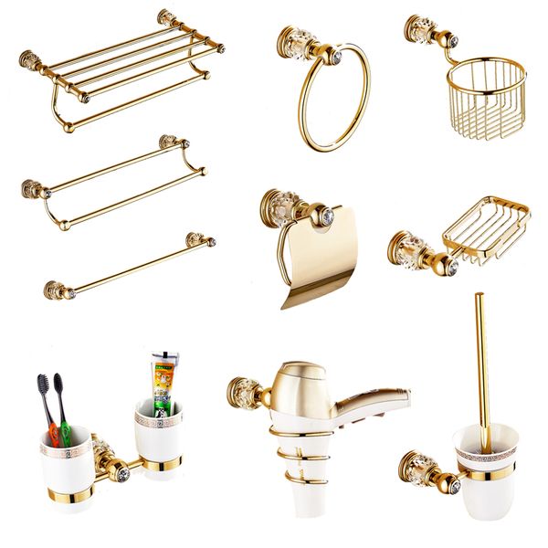 luxury gold crystal bathroom accessories set brass european bathroom hardware set toothbrush holder metal shower rack basket
luxury gold crystal bathroom accessories set brass european bathroom hardware set toothbrush holder metal shower rack basket