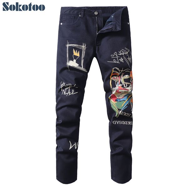 sokotoo men's doodle printed jeans slim fit straight colored drawing painted dark navy blue pants
sokotoo men's doodle printed jeans slim fit straight colored drawing painted dark navy blue pants