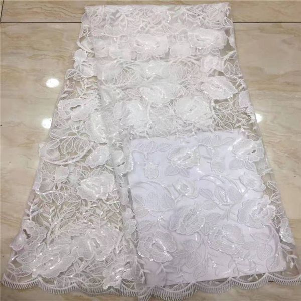 

2019 french nigerian sequins net lace,african tulle mesh sequence lace fabric for party dress 5yards/lot white, Pink;blue
