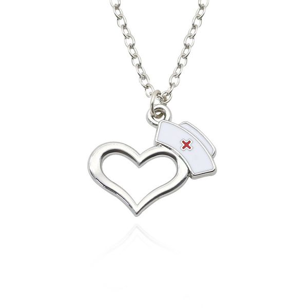 nurse cap charms crystal love heart pendant necklaces red cross jewelry gifts, Silver
nurse cap charms crystal love heart pendant necklaces red cross jewelry gifts, Silver
