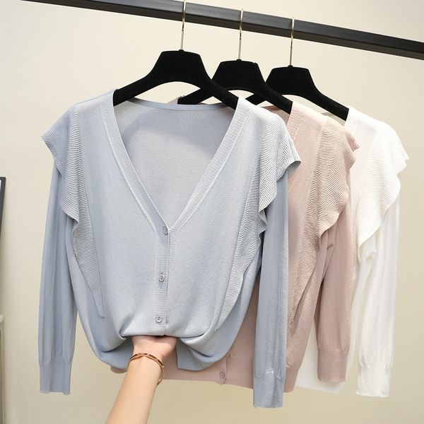 women's knits & tees 2021 summer knitted cardigan women ruffles 3/4 sleeve loose casual cardigans spring short style sweater female gr, White
women's knits & tees 2021 summer knitted cardigan women ruffles 3/4 sleeve loose casual cardigans spring short style sweater female gr, White