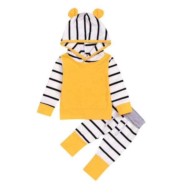 2pcs kids set baby boys clothes set yellow long sleeve boy hooded sweatshirt blue grey striped long pants children outfit suit, White
2pcs kids set baby boys clothes set yellow long sleeve boy hooded sweatshirt blue grey striped long pants children outfit suit, White