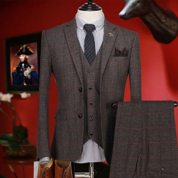 mens suits with pants brown plaid slim fit wedding suits for men groom wear blazer vest pant set single breasted fashion, White;black
mens suits with pants brown plaid slim fit wedding suits for men groom wear blazer vest pant set single breasted fashion, White;black