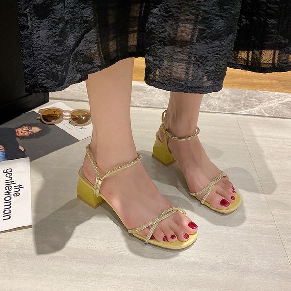 shiny crystal narrow band square heel yellow sandals women thick heel slip-ob sandals women summer fashion open toe high heels, Black
shiny crystal narrow band square heel yellow sandals women thick heel slip-ob sandals women summer fashion open toe high heels, Black