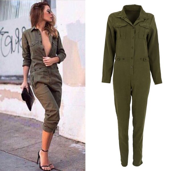 women jumpsuit bodycon party lapel long-sleeved playsuit trousers stylish army green rompers, Black;white
women jumpsuit bodycon party lapel long-sleeved playsuit trousers stylish army green rompers, Black;white