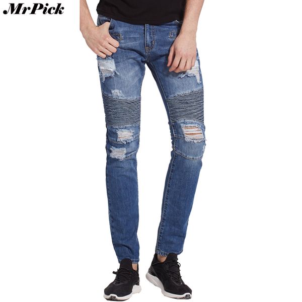 2017 new ripped men biker hole jeans slim skinny denim calca masculina destroyed distressed jeans, Blue
2017 new ripped men biker hole jeans slim skinny denim calca masculina destroyed distressed jeans, Blue