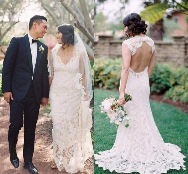 Lace Country Beach Wedding Dresses Sexy Backless V Neck Cap Sleeves Plus Size Vintage Bohemian Style Simple Bridal Gowns
Lace Country Beach Wedding Dresses Sexy Backless V Neck Cap Sleeves Plus Size Vintage Bohemian Style Simple Bridal Gowns