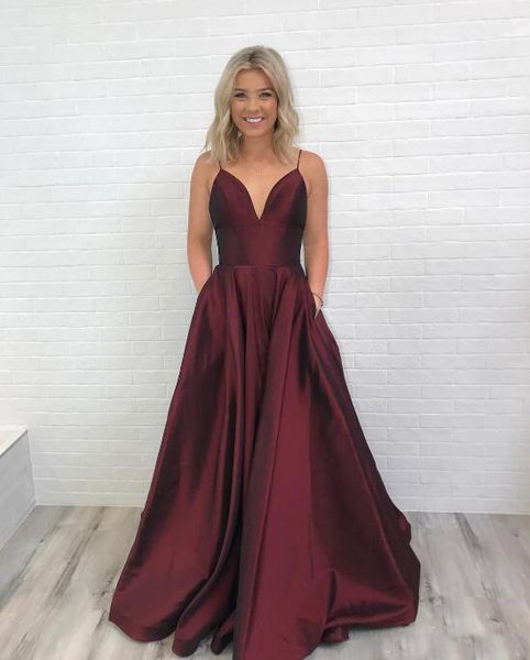 long red prom dresses spaghetti straps backless deep v neck simple sweep train formal dresses evening gowns elegant, Black
long red prom dresses spaghetti straps backless deep v neck simple sweep train formal dresses evening gowns elegant, Black