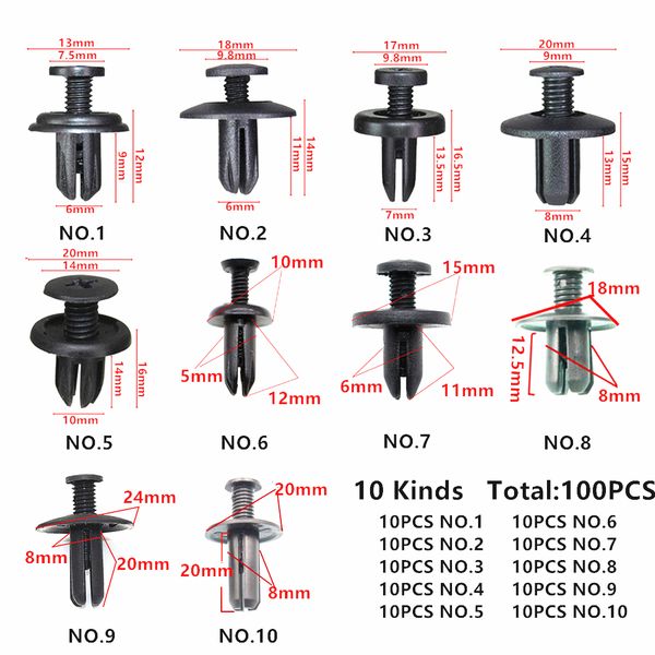 100pcs mixed universal 5mm 6mm 7mm 8mm 9mm 10mm hole auto plastic fasteners clips for all cars screw rivet
100pcs mixed universal 5mm 6mm 7mm 8mm 9mm 10mm hole auto plastic fasteners clips for all cars screw rivet