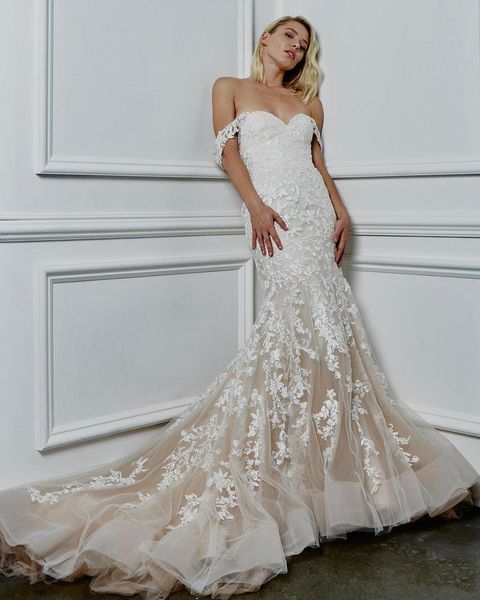 2023 off shoulder lace appliques slim mermaid wedding dresses bandage back bridal gowns customized long champagne formal vestidos de mariee, White
2023 off shoulder lace appliques slim mermaid wedding dresses bandage back bridal gowns customized long champagne formal vestidos de mariee, White
