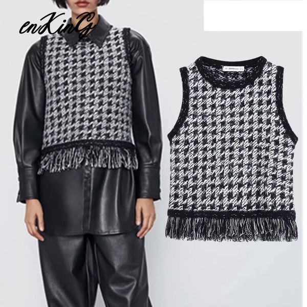 2019 england vintage plaid tassels sleeveless knitting vest winter sweaters women pull femme sweaters women pullovers, White;black
2019 england vintage plaid tassels sleeveless knitting vest winter sweaters women pull femme sweaters women pullovers, White;black